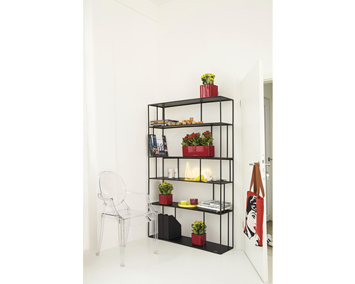 Lechuza Glossy Triple kunststof bloembak 40x14x14 cm rood incl. zelfbewateringssysteem en plantinzet