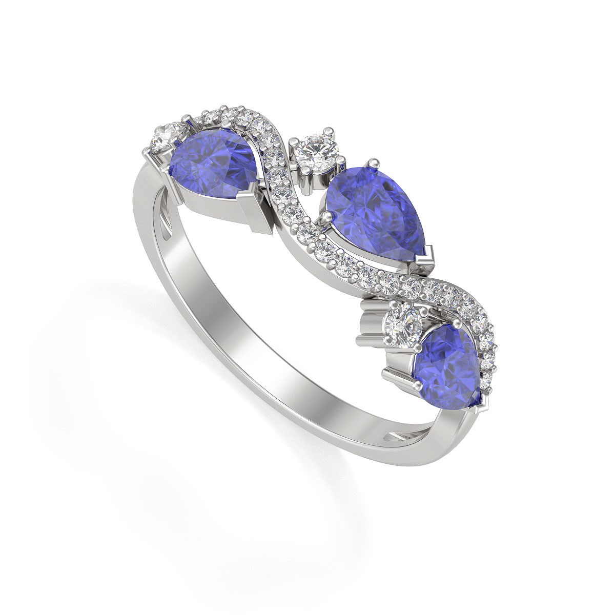 Bague Tanzanite et diamants sur Argent 925 2.51grs