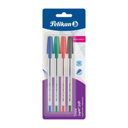 Pelikan Kugelschreiber Stick super soft, 4 Stück farbig sortiert