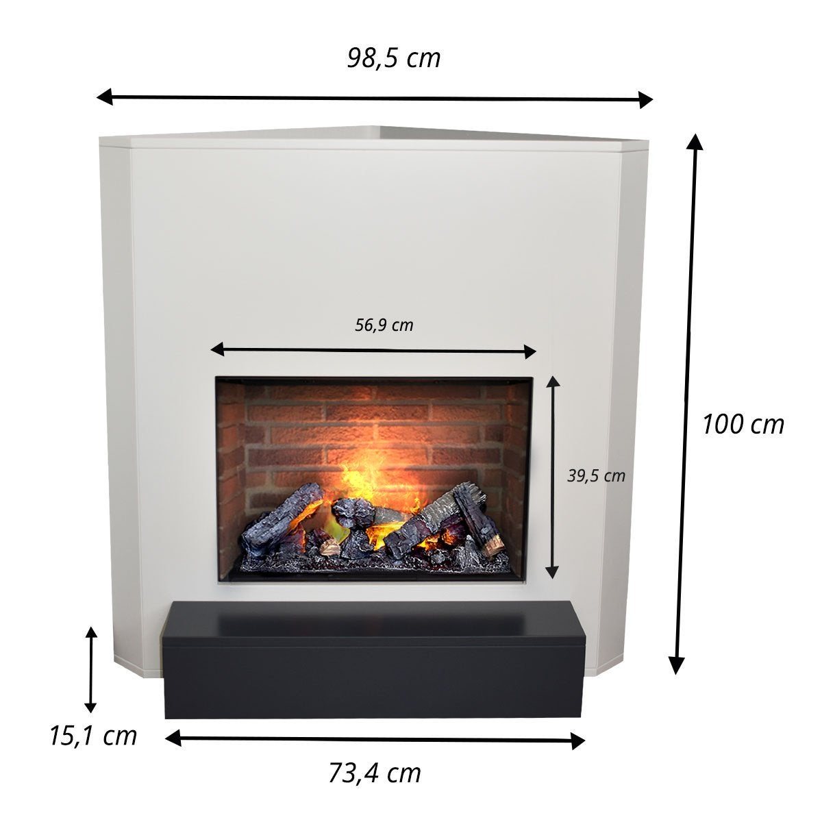 GLOW FIRE Elektrische haard 'Fontane' | Waterdamphaard met verwarming en witte stenen achterwand, hoekhaard | HxBxD: 100x98,5x71,5 cm