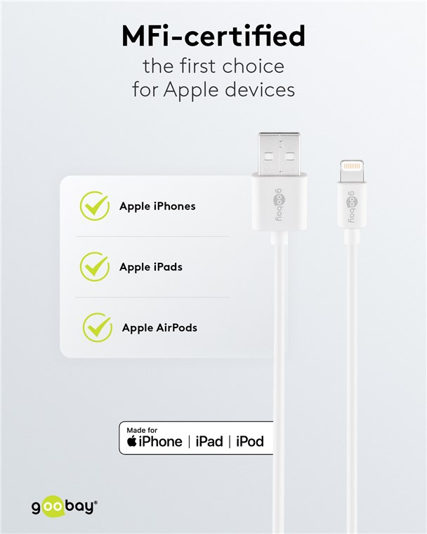 (3m) 1A MFi USB A auf Lightning Ladekabel Datenkabel (72909) - Weiss