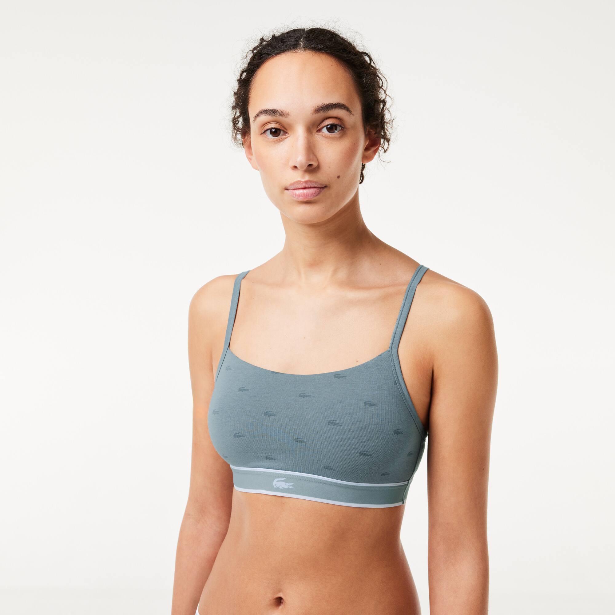 Brassière avec imprimé crocodile en coton stretch Brassières - Gris - Lacoste - Femme