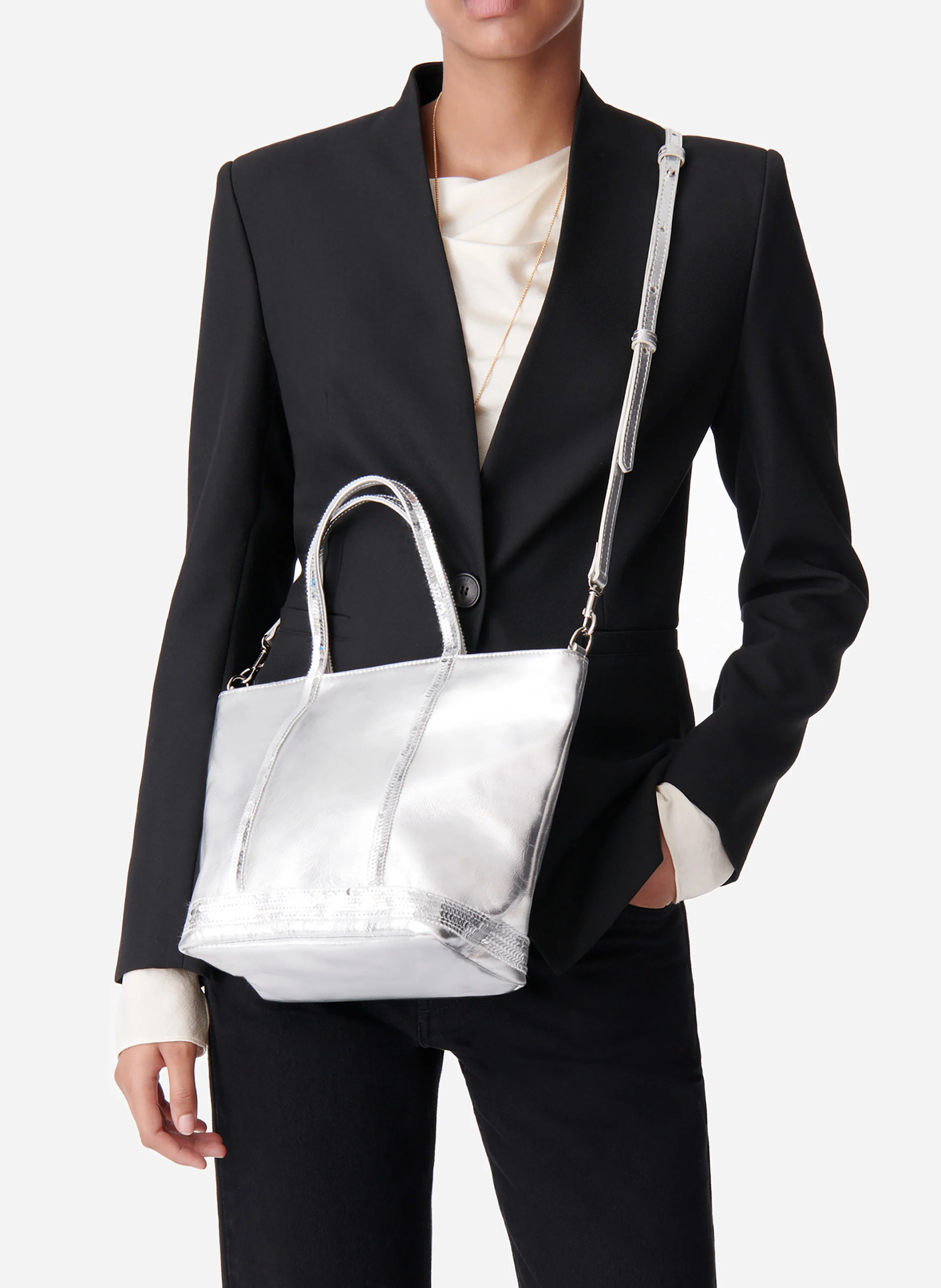 CABAS S- Cabas S bandoulière en cuir | Gris