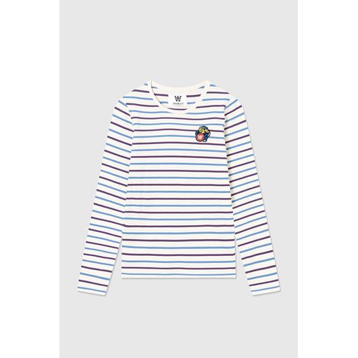 Wood Wood Moa Doggy Patch Long Sleeve T-shirt, Off White Stripes, XS