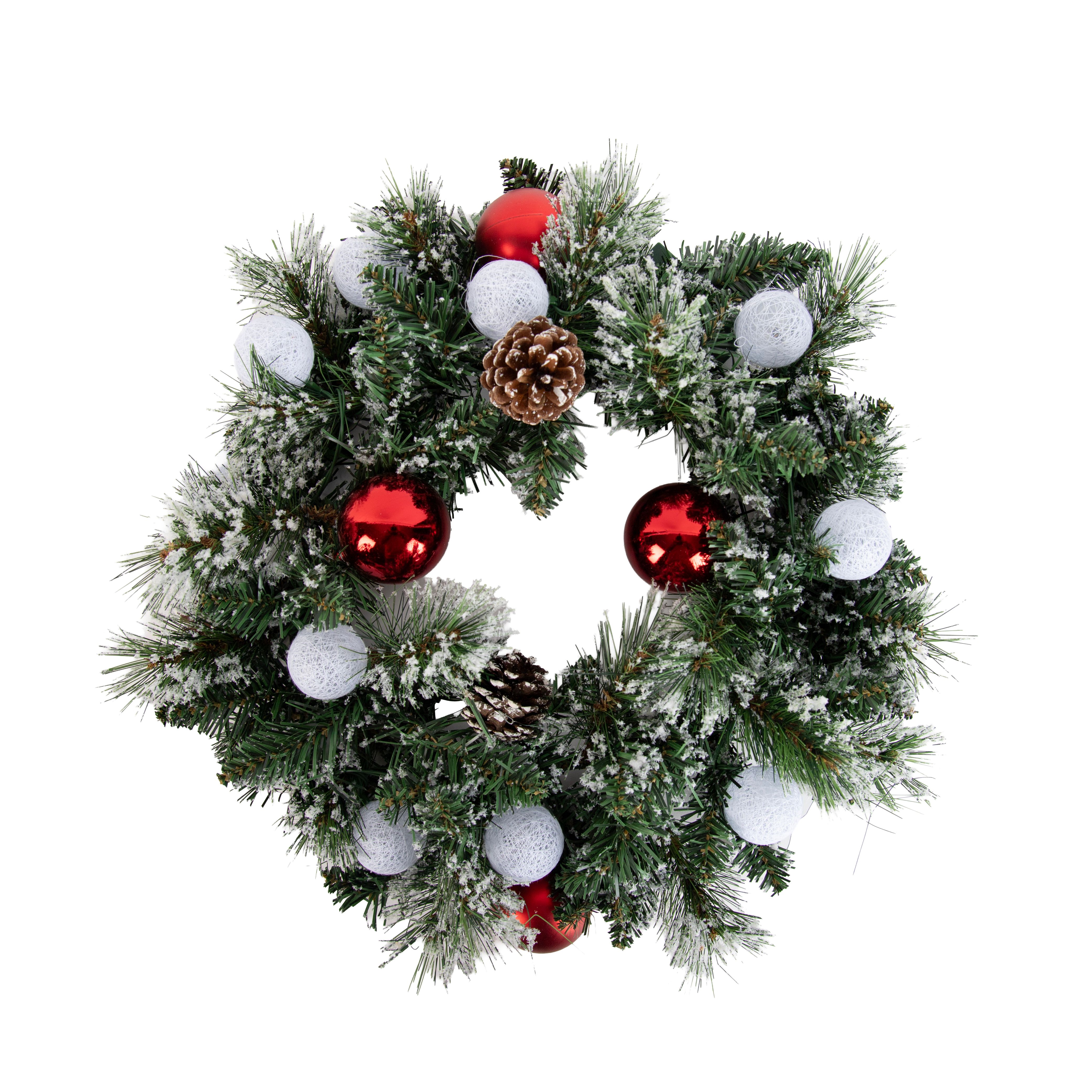 Kerst krans wit met rood 45cm incl. LED met timer - Jack