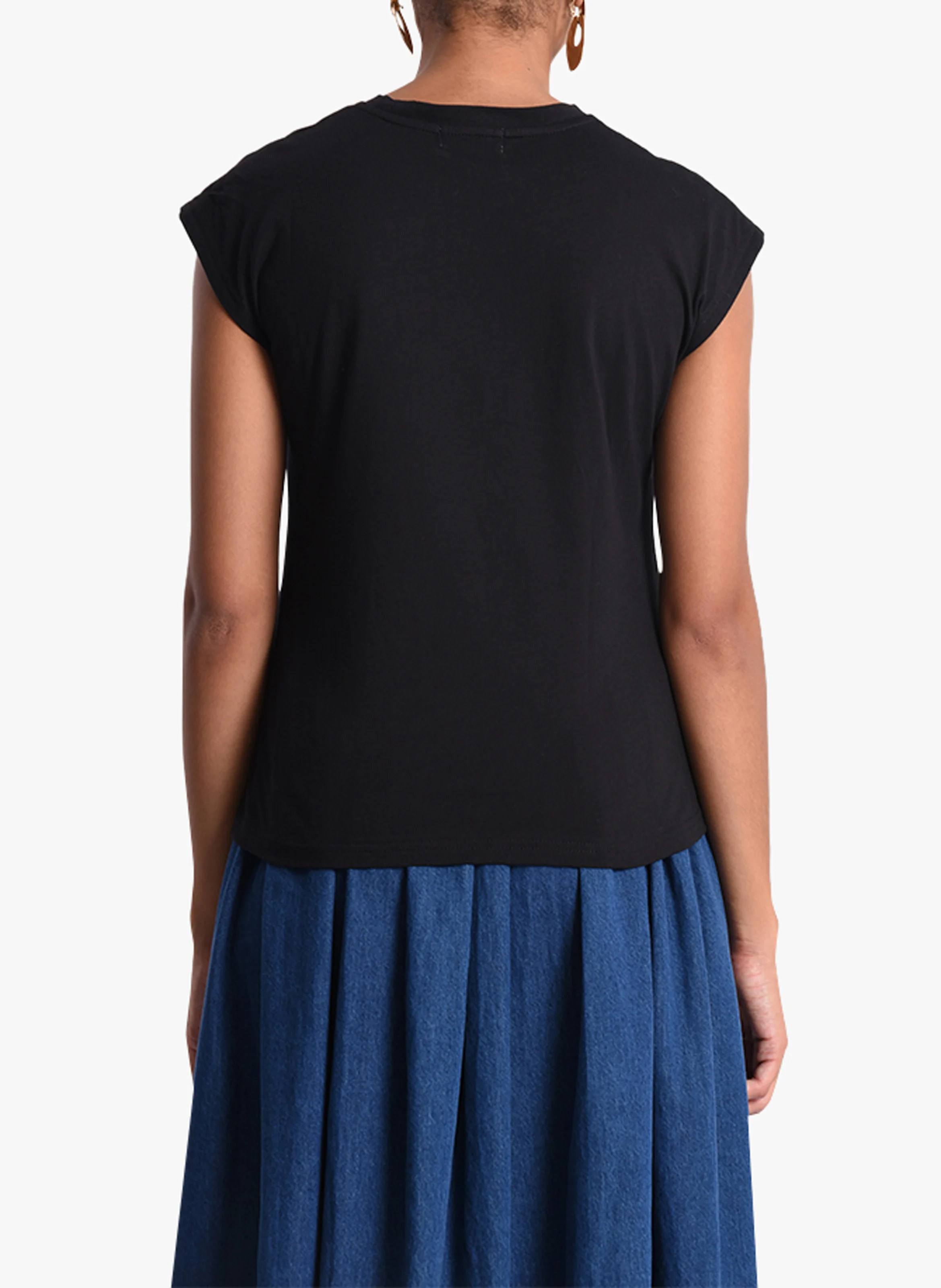 Tee-shirt col V à dentelle en coton | Noir