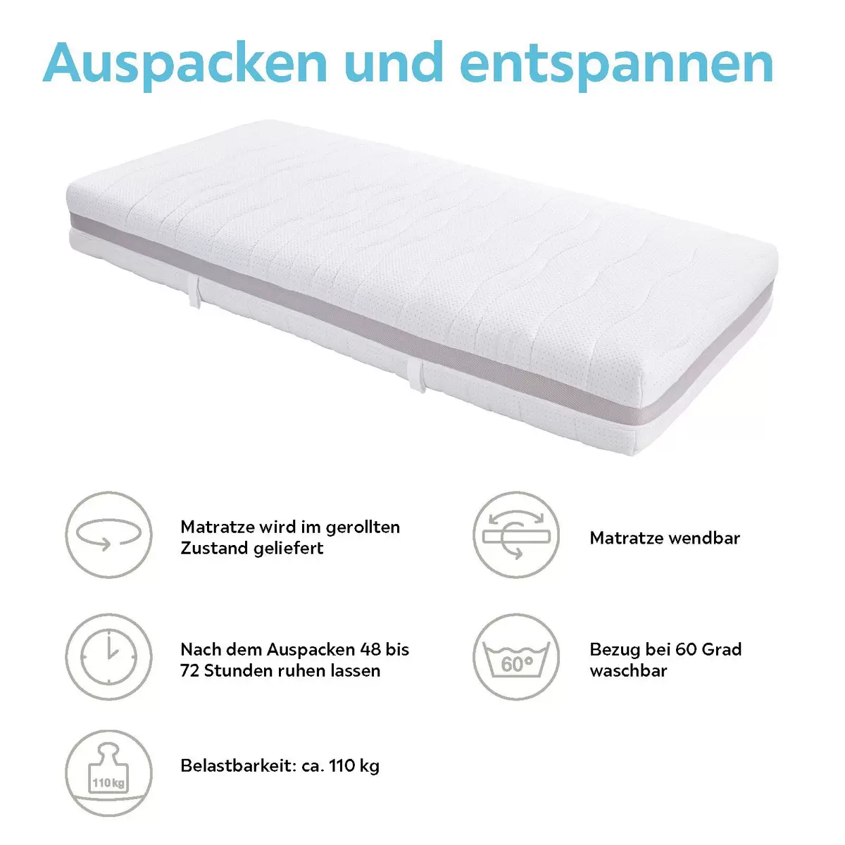 Matratze Gelfeel Deluxe 90 x 200 weiss