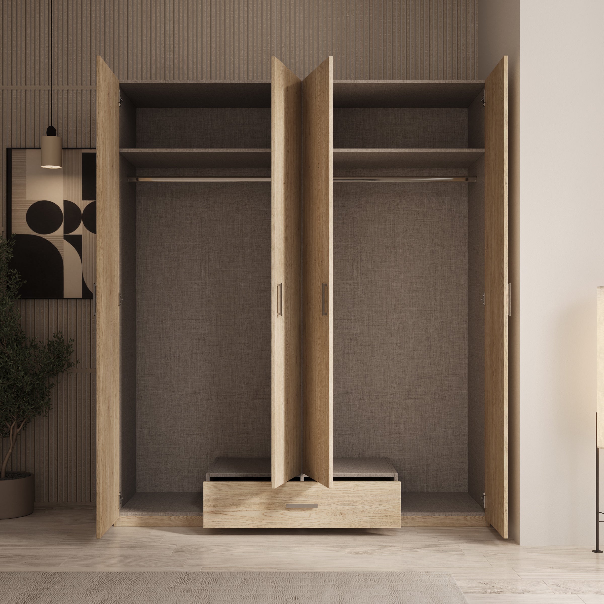 Enzio - Kledingkast met 4 deuren - Eikenpatroon - 178x54x211 cm