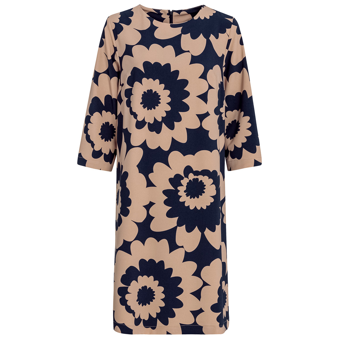 Gina Benott Damen Kleid mit Blumen-Allover beige / dunkelblau