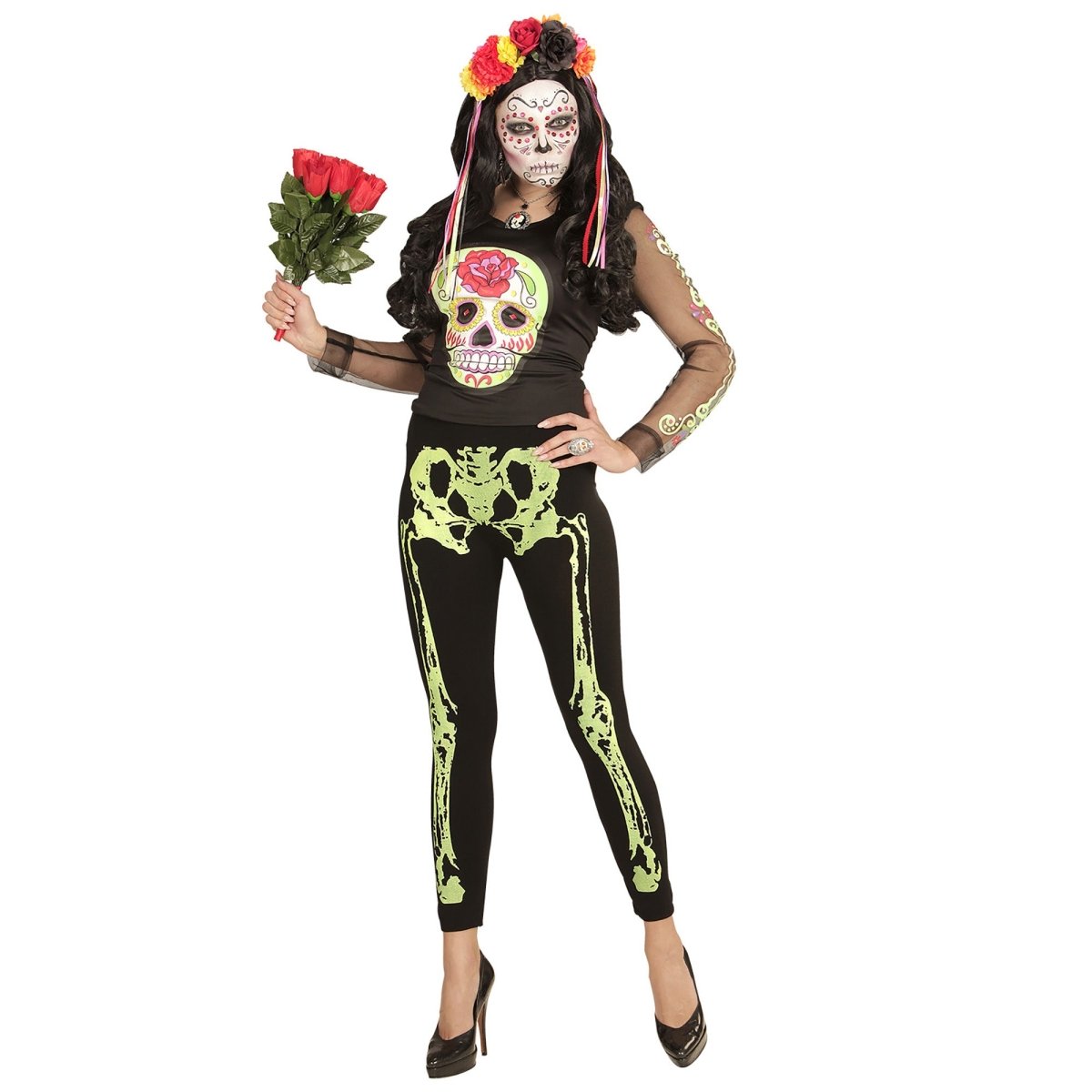 Halloween Legging Neon Groen Skelet