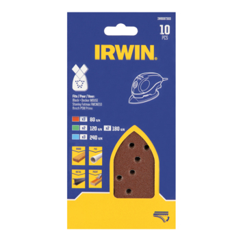 Irwin 10-delige set schuurpapier t.b.v. Bosch Primo en Black Decker Mouse K80/120/180/240