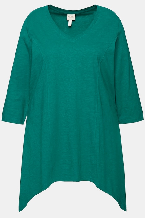 Shirt, Zipfelsaum, V-Ausschnitt, 3/4-Arm, Biobaumwolle