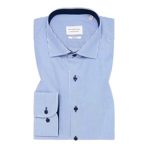 Eterna Stribet Slim Fit Skjorte, Blå, 40