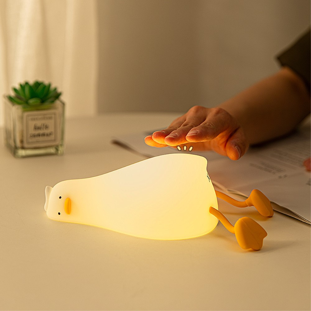 USB Silikon Ente Kinder Nachtlicht LED Lampe mit Touch Funktion - Weiss