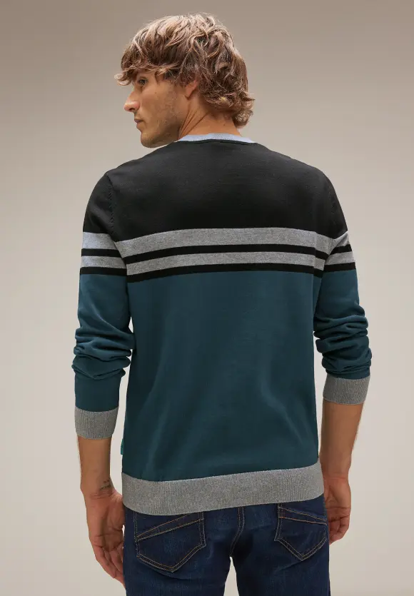 Gestreifter Strickpullover - deep teal green