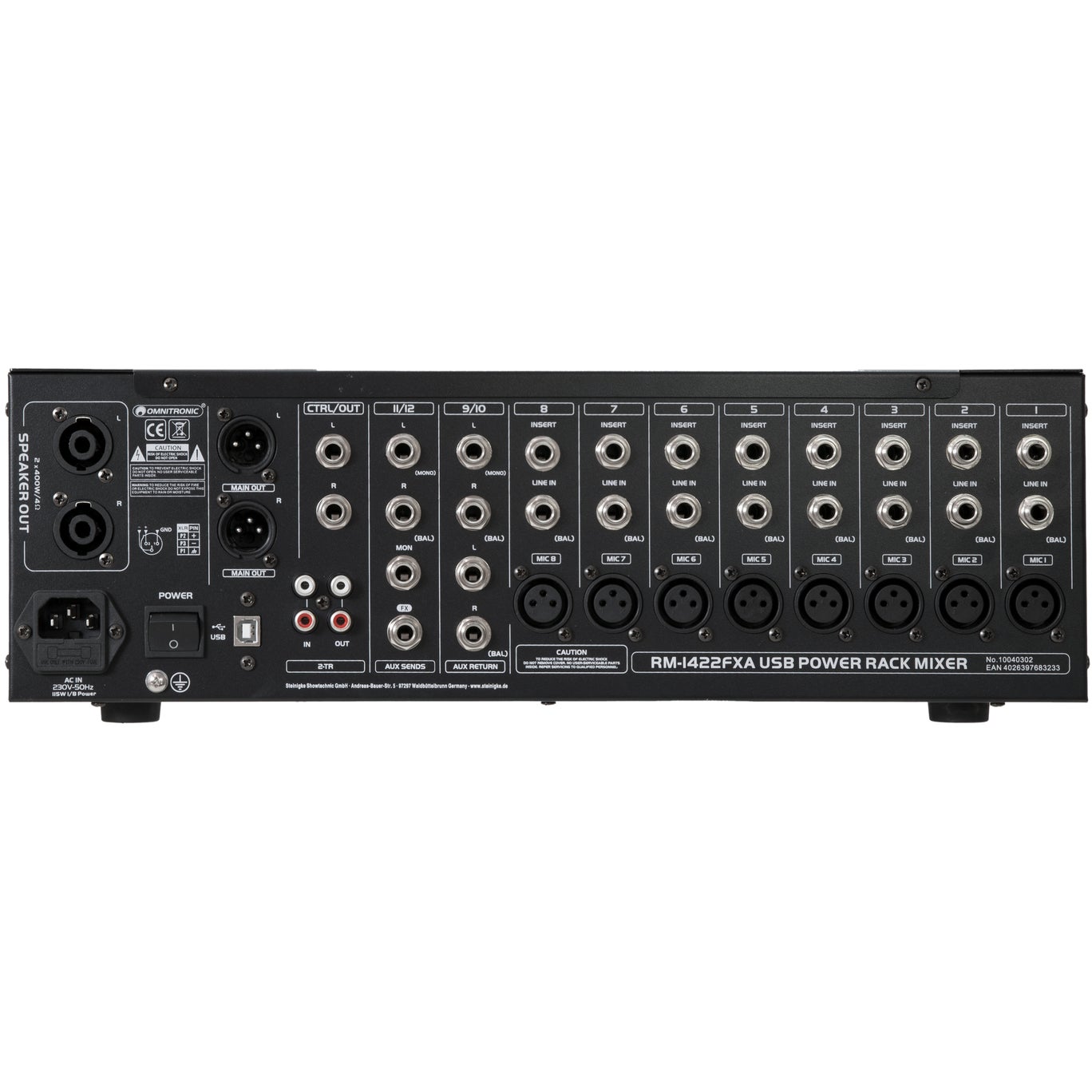 Omnitronic RM-1422FXA USB rack power mixer met Bluetooth en MP3-speler