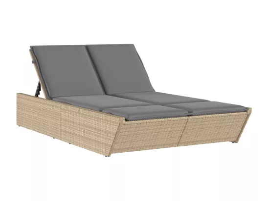 Chaise longue double avec coussins beige résine tressée