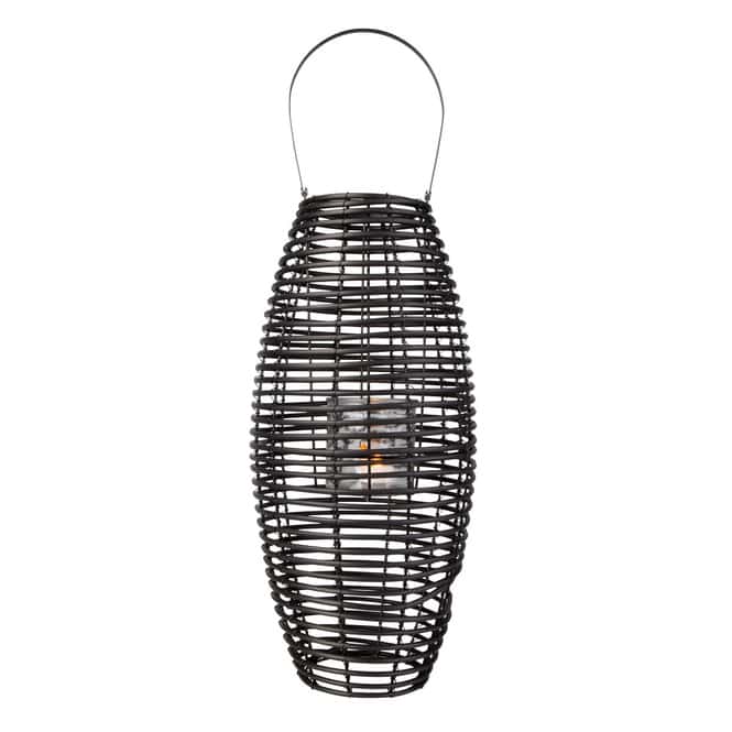 Laterne oval - schwarz - aus Kunststoffrattan - ca. 13 x 14 x 50/68 cm