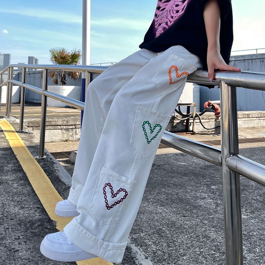 2DAWGS - Wijde jeans met hartprint