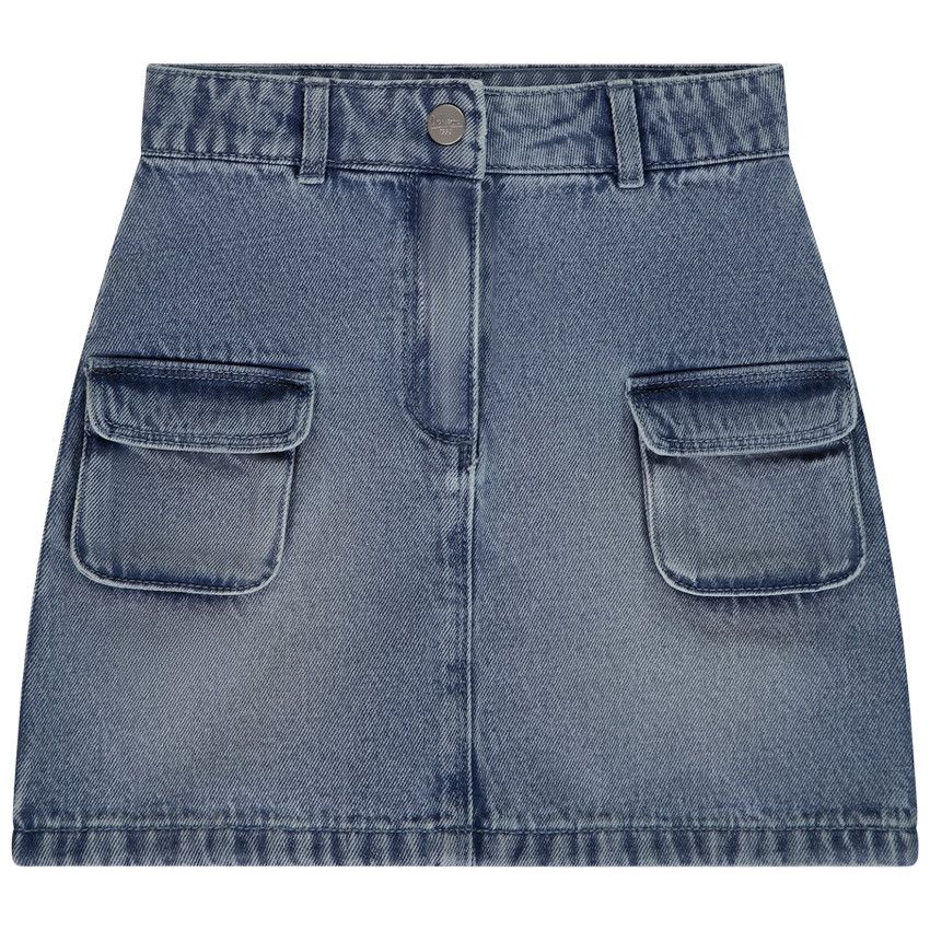 Jupe en jean effet délavé avec poches pour fille - Bleu