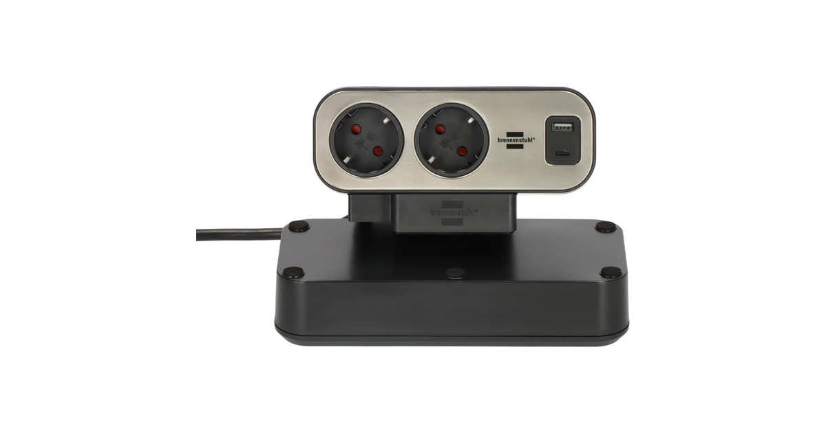 Brennenstuhlestilo Duplex stekkerdoos met schakelaar en overspanningsbeveiliging stekkerdoos  (Zwart/zilver, 1x USB C, 1x USB A)
