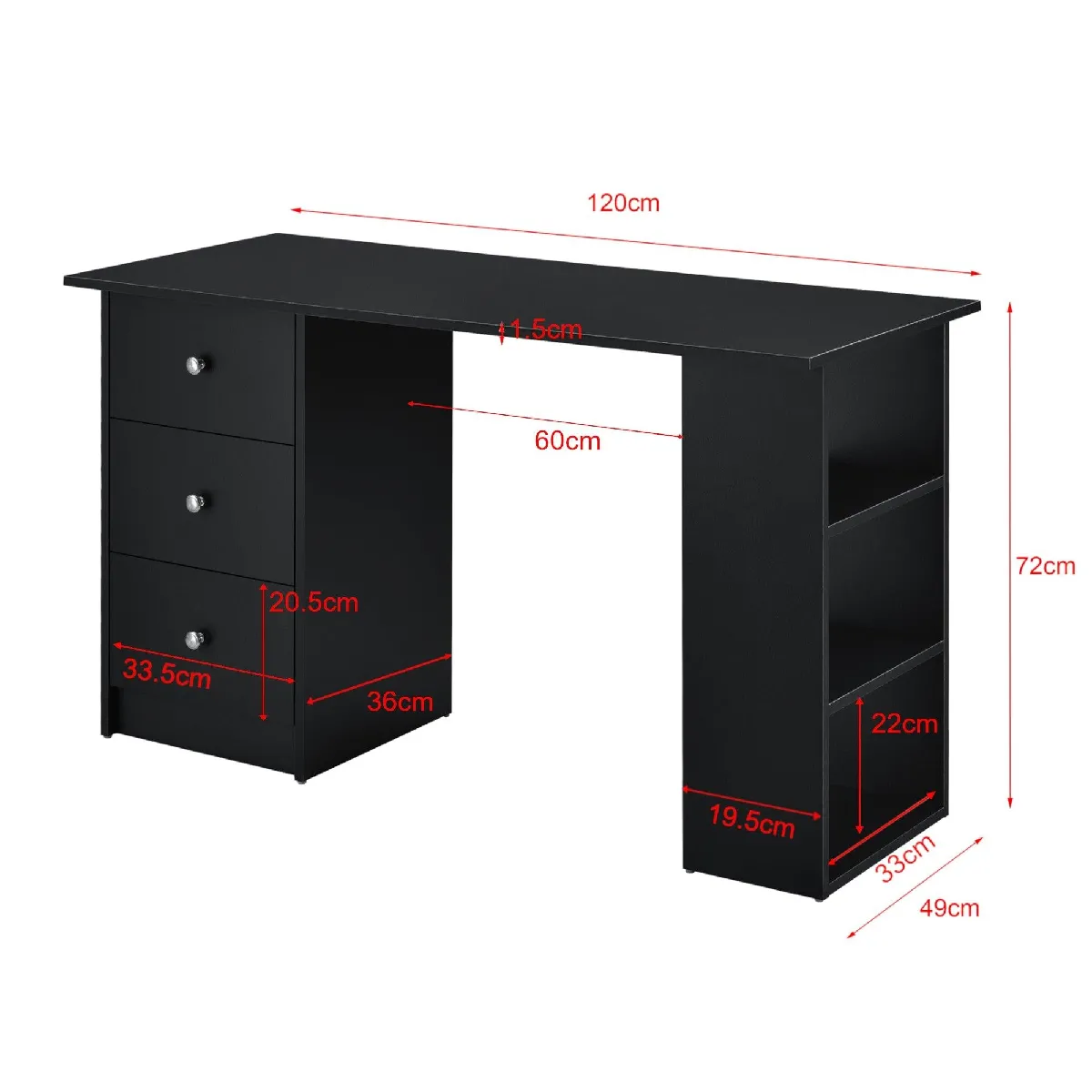 Helloshop26 Bureau noir bois mélaminé - 120 cm