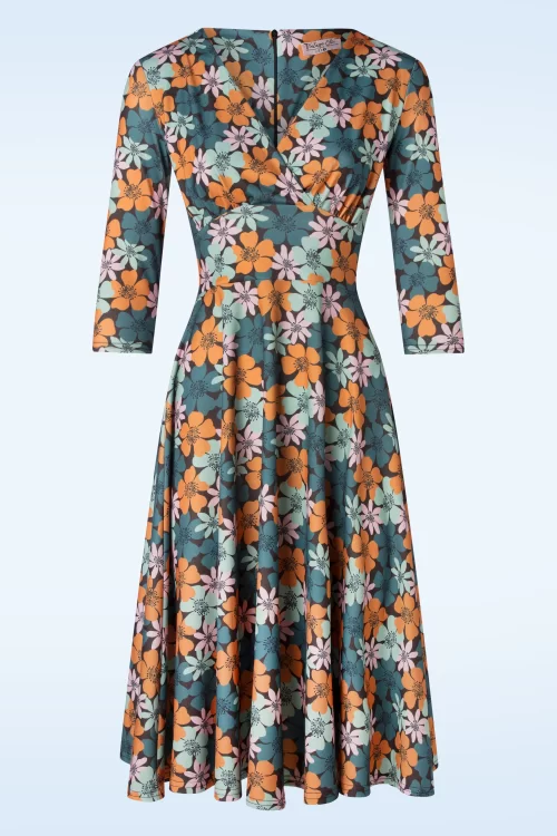 Vintage Chic for Topvintage Maddison floral swing jurk in aqua en multi