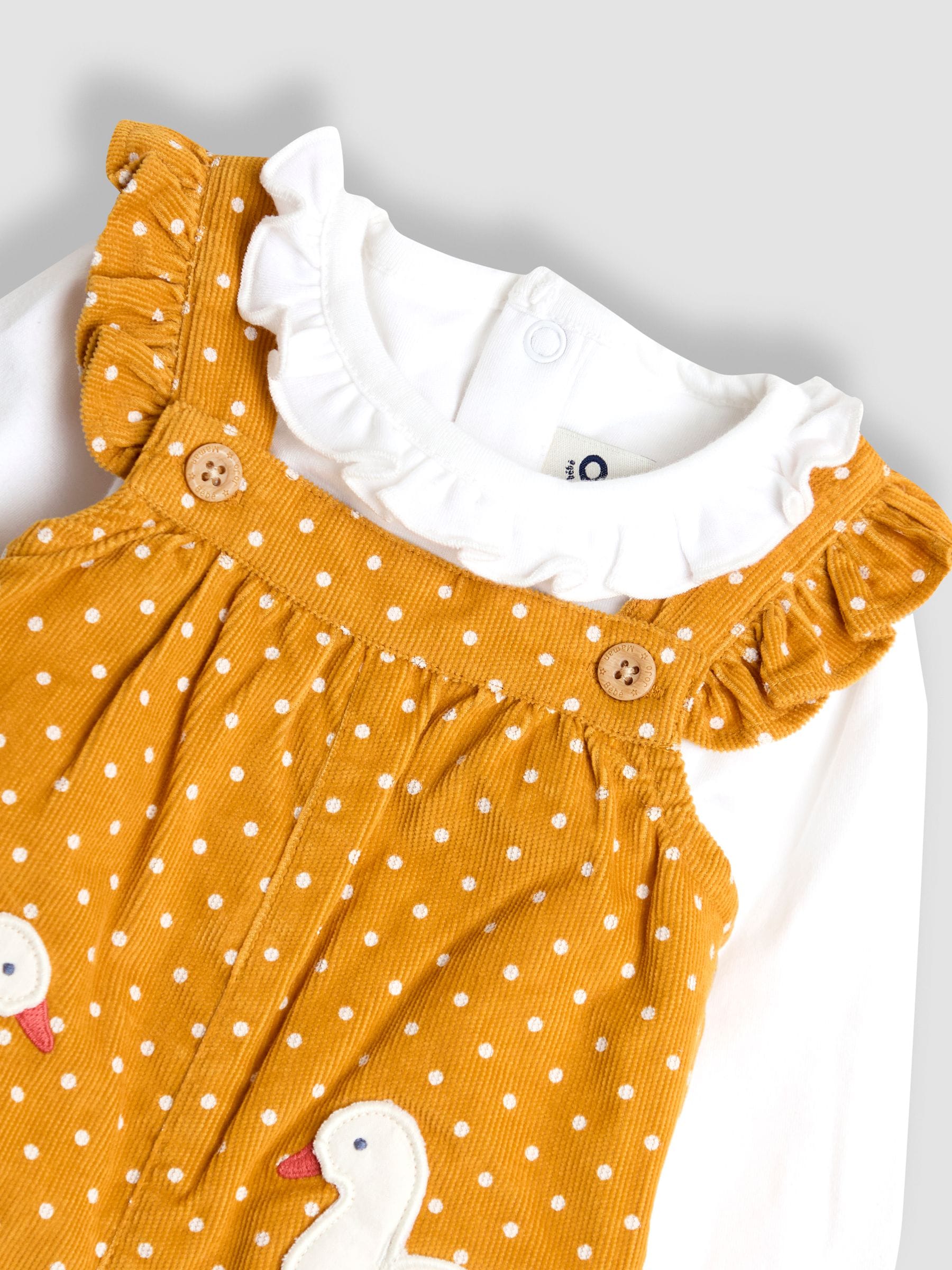 Mosterdgeel eend - JoJo Maman Bébé - Set van corduroy tuinbroek met applicatie en top