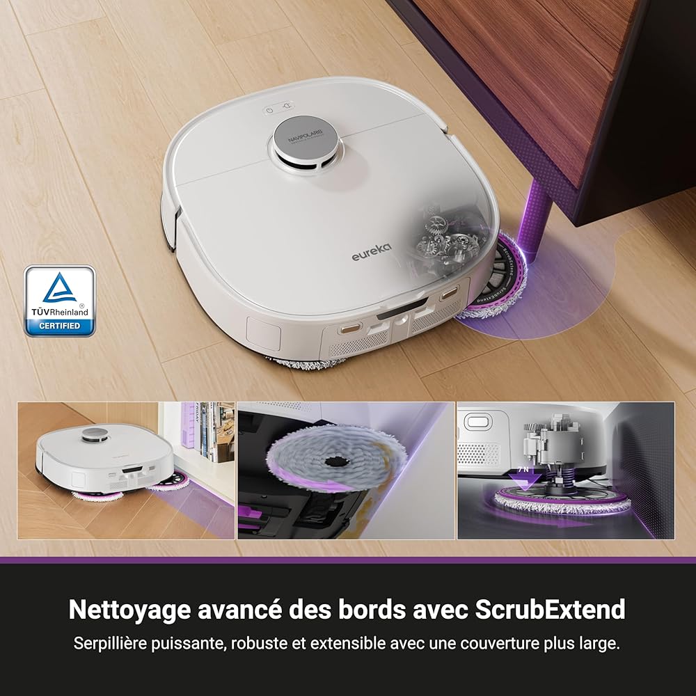 EUREKA J15 Ultra Robot Aspirateur Laveur 19 000 Pa avec Serpillière Extensible Relevable, Brosse Anti Enchevêtrement, Aspirateur Robot avec Station avec Lavage à l'eau Chaude 75°C, Batterie 5 200 mAh : Cuisine et Maison
