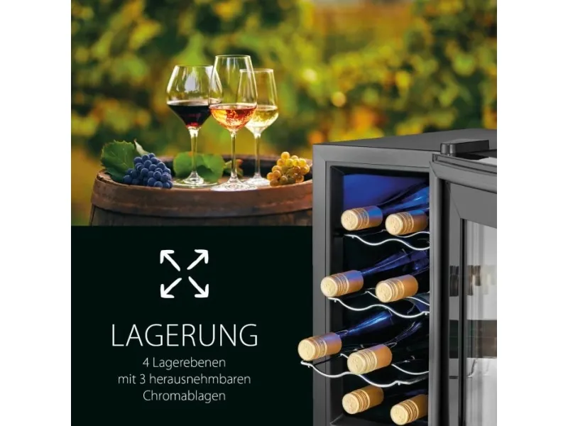 ProfiCook PC-WK 1232, Vin køleboks, Fritstående, 8 flaske(r), G, Indvendig belysning, Sort
