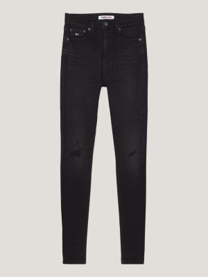 Calça jeans preta Sylvia High Rise Super Skinny com detalhes desgastados