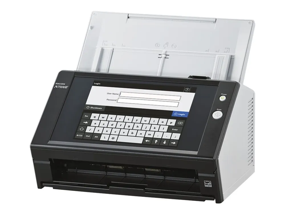 Ricoh Image Scanner N7100E - Dokumentscanner - Dual CIS - Duplex - 216 x 355.6 mm - 600 dpi x 600 dpi - op til 25 ppm (mono) / op til 25 ppm (farve) - ADF (50 ark) - op til 4000 scanninger pr. dag - Gigabit LAN