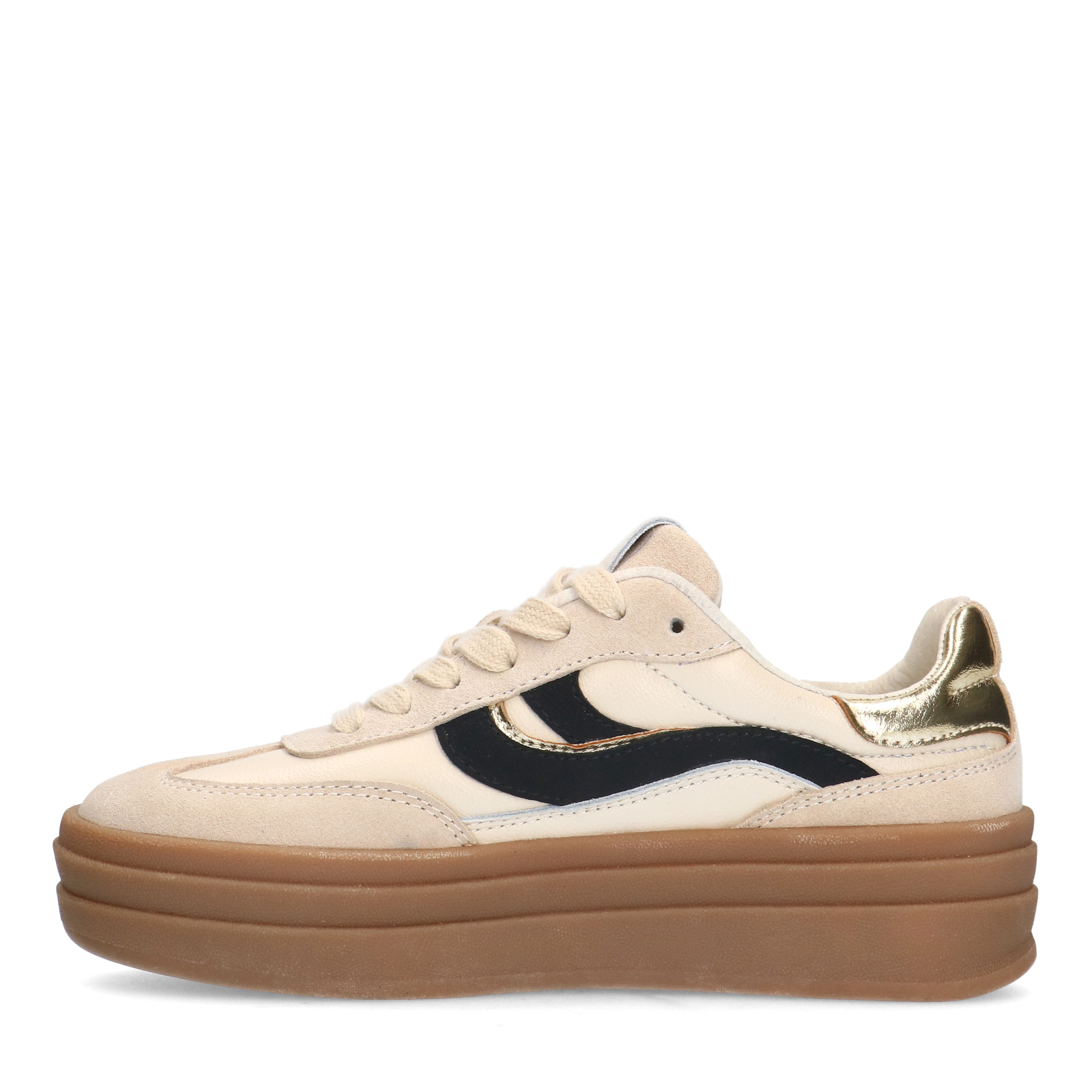 Beige leren sneakers met suède details