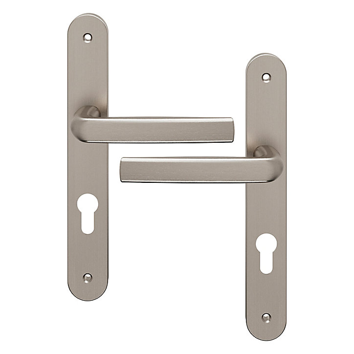Ensemble poignée sur plaque Incurvé GoodHome Primel effet nickel satin gris L.126mm x l.33mm entraxe 195mm