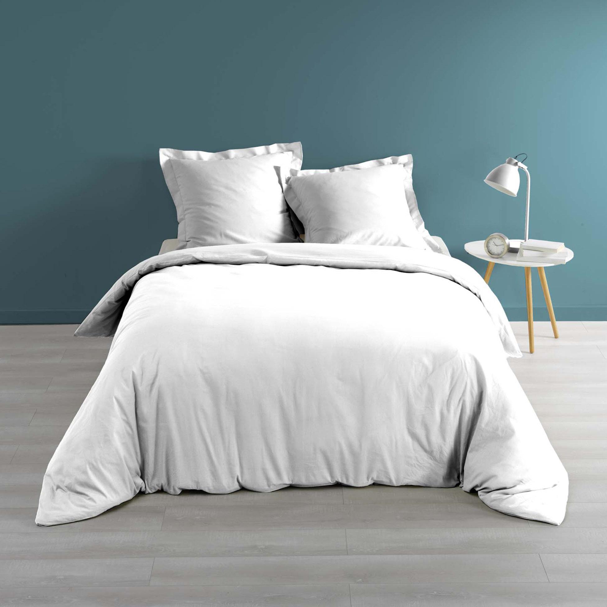 HOUSSE DE COUETTE 240X220CM PERCALE UNI 78 FILS BLANC