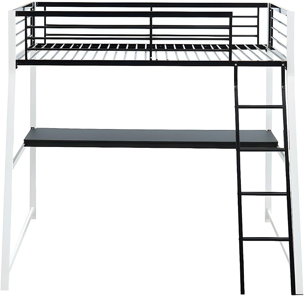 Vente-unique-Hochbett mit Schreibtisch - 90 x 190 cm - Schwarz & Weiß - MALICIA