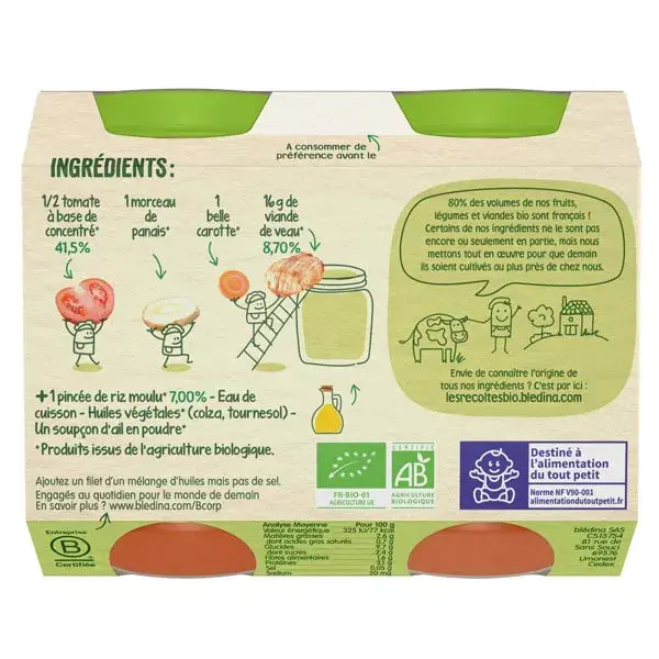 Arroz com tomate e vitela Blédina Organic Harvests (+6 meses) - 2 x 200g