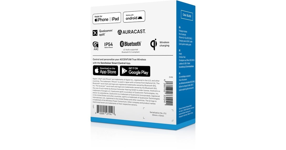 SennheiserACCENTUM True Wireless Black in-ear oortjes  (Zwart, Bluetooth 5.3)