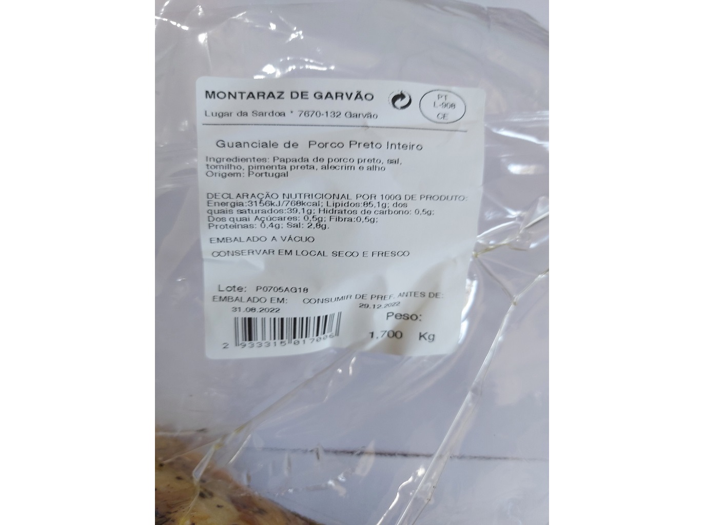 GUANCIALE MONTARAZ PORCO PRETO KG