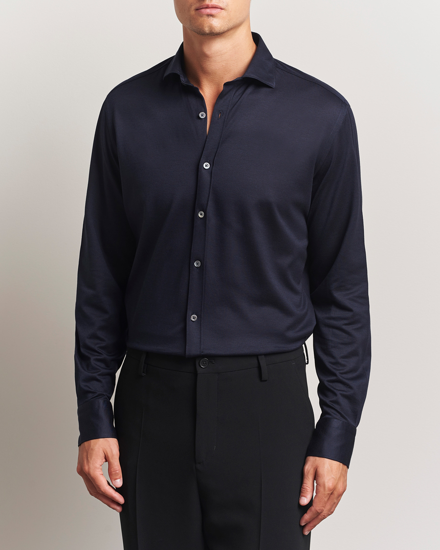 Canali Jersey Piquet Shirt Navy