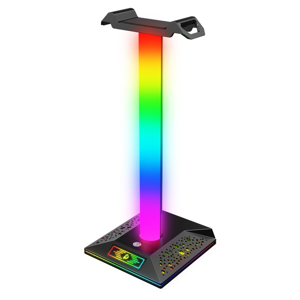 Gaming Kopfhörer Halterung Ständer für Over-Ear Headset mit USB C / 2x USB A Anschluss   RGB Beleuchtung - Schwarz