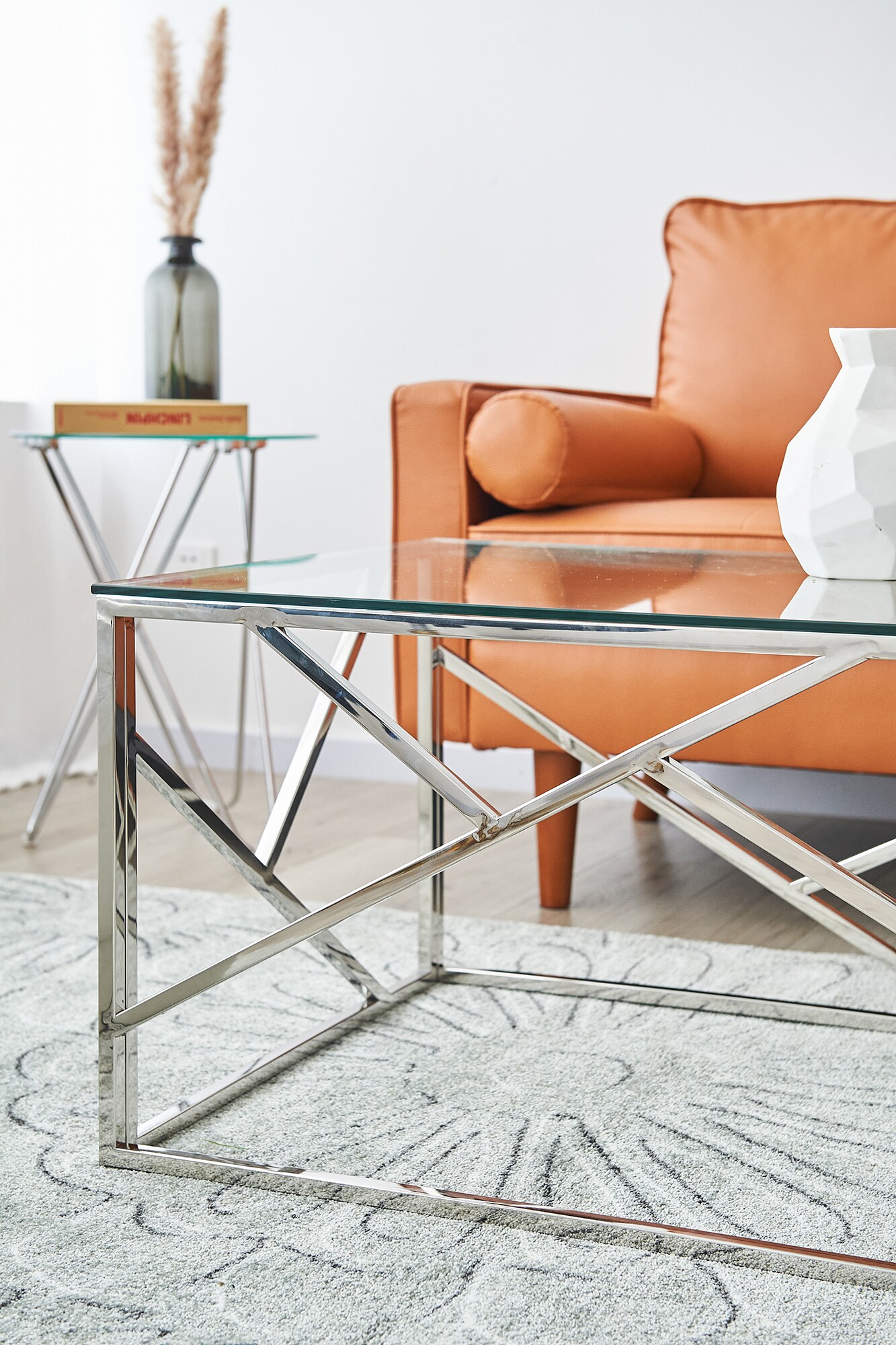 Couchtisch 120x60 silber Sofatisch Glas Tisch Beistelltisch Wohnzimmertisch