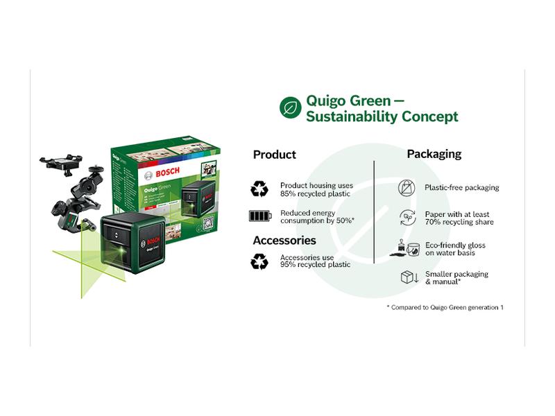 Bosch Kreuzlinien-Laser Quigo Green 12 m Grüne Lasertechnologie für bis zu viermal bessere Sichtbarkeit
