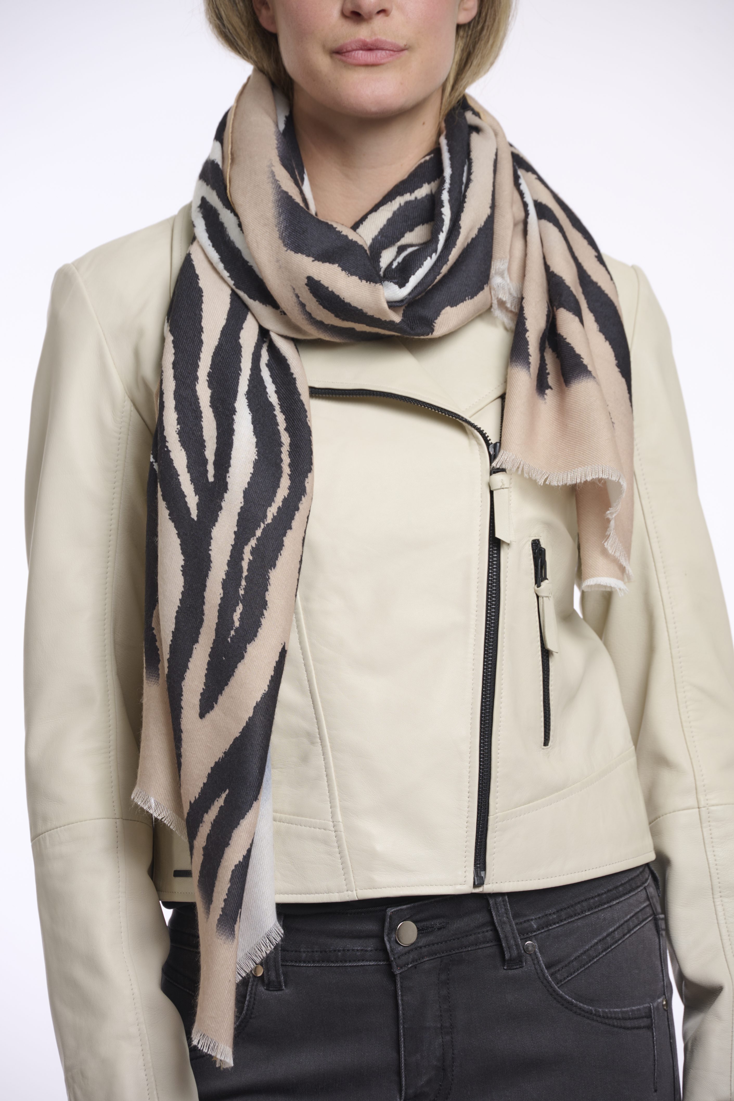 Rino & Pelle - Ollie Printed Scarf - Pale Camel/Zebra