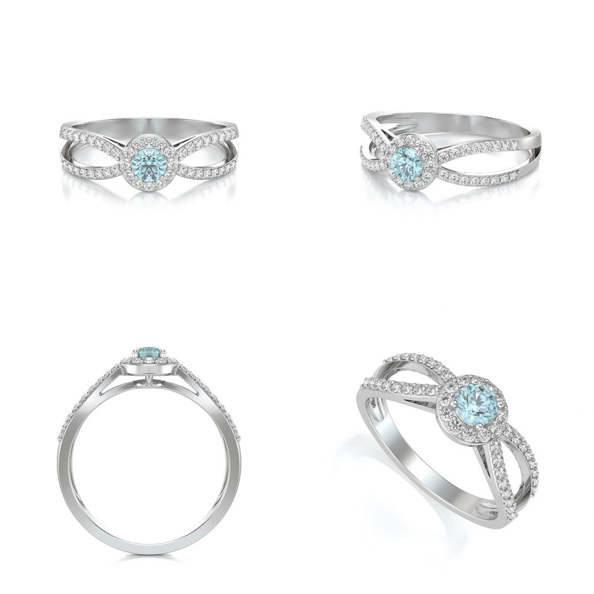 Bague ADEN Or 585 Blanc Aigue-Marine et diamants 2.282grs