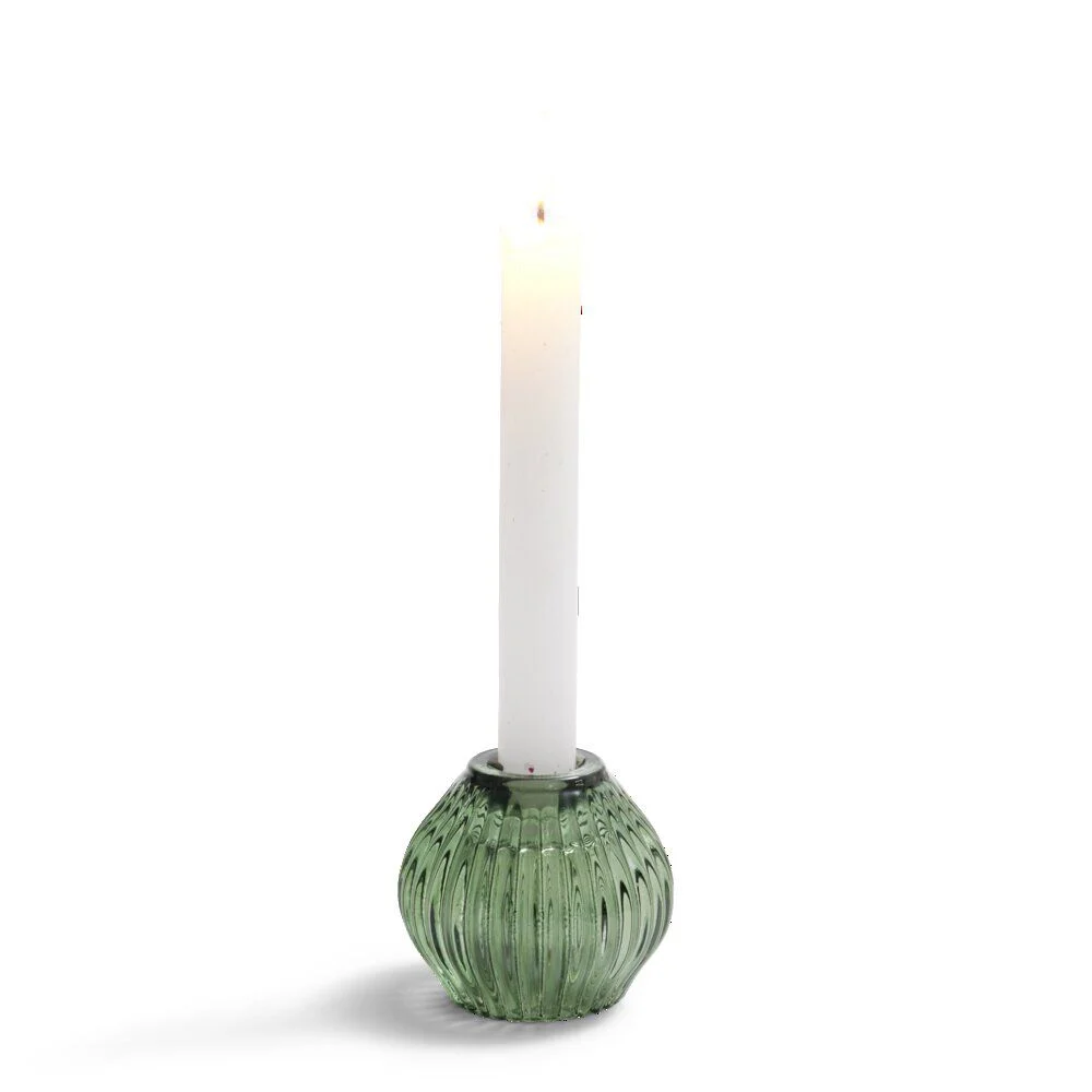 Bougeoir rond verre vert Ø7,5xH7,5cm