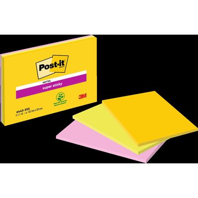 Post-it - Notes Super Sticky - Grand Format - 152 mm x 101 mm - 45 Feuilles/Bloc - 3 Blocs/Paquet - couleurs assorties