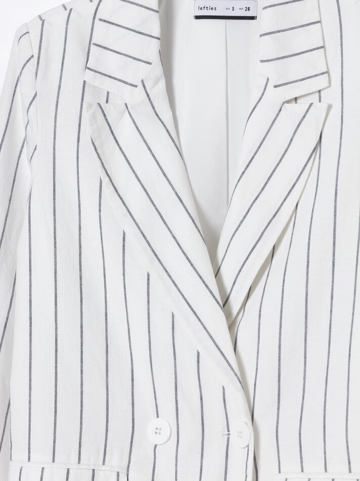 Blazer listrado com gola de lapela - Branco-sujo
