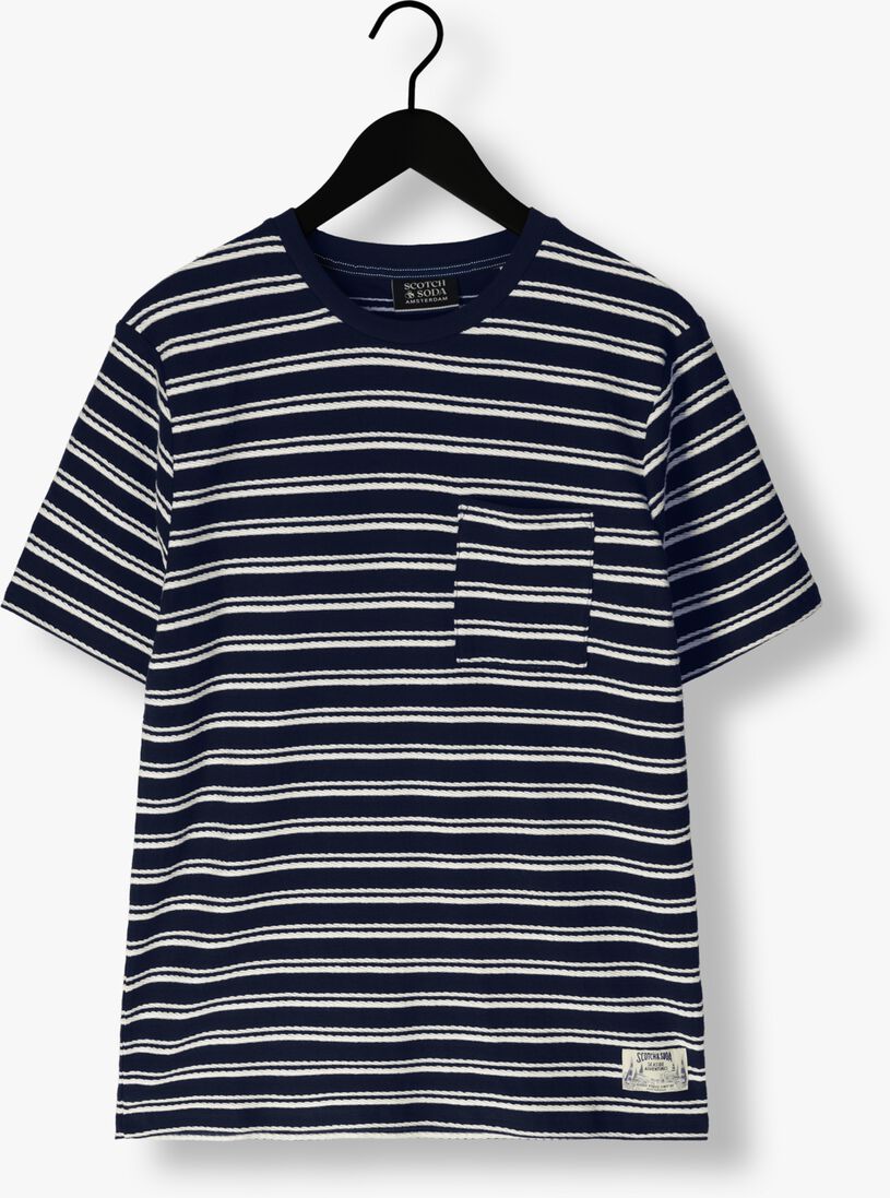 SCOTCH & SODA donkerblauwe scotch & soda t-shirt structured stripe pocket t-shirt