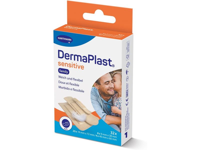 DermaPlast Sensitive Family assortiert 32 Stück Pflaster bei empfindlicher Haut in verschiedenen Grössen